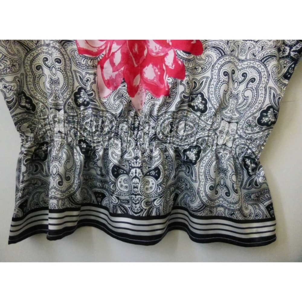 Women Top Size M Short Sleeve Allison Brittney Crew Neck Casual Elastic Waist - Picture 3 of 4